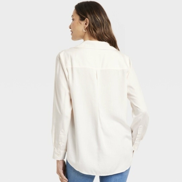 NWT Knox Rose Women's Ivory Long Sleeve Button Down Shirt L - Picture 2 of 4
